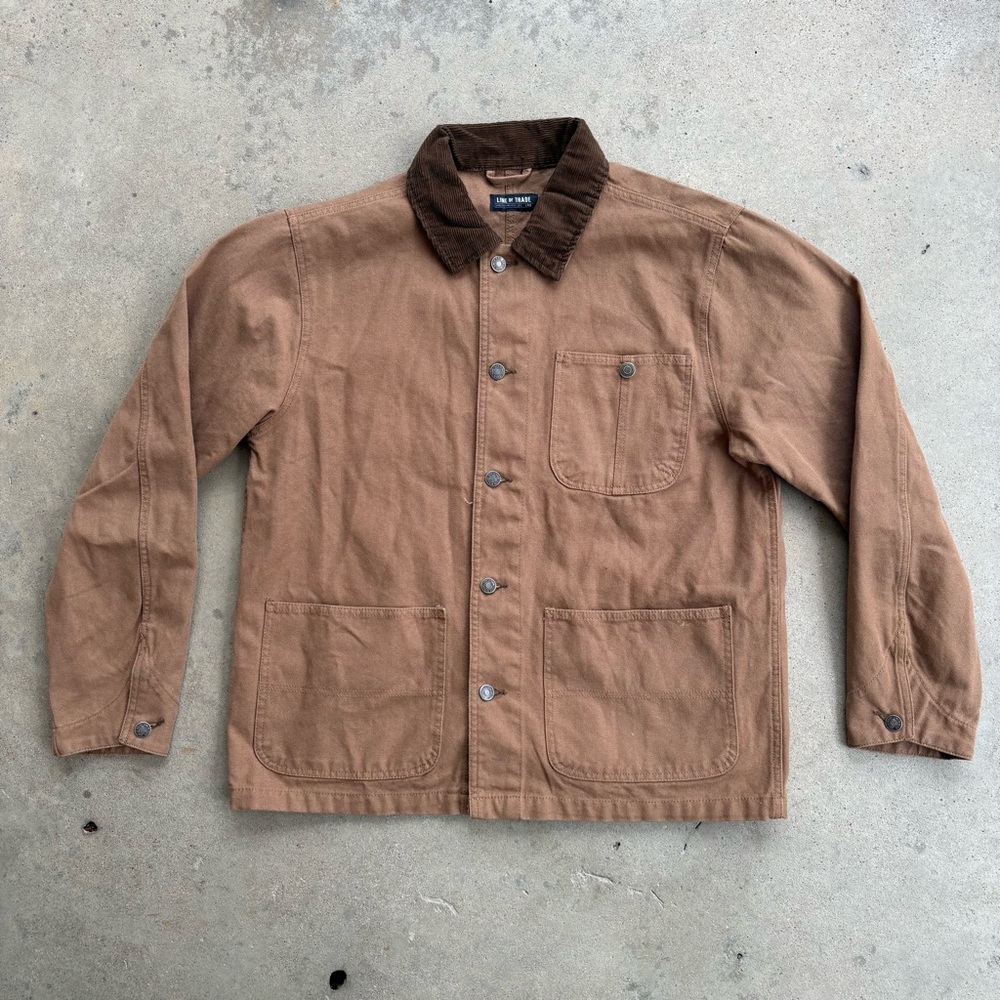 Line of Trade Carpenter Chore Coat Men's Large Ranch Tan Canvas Corduroy Collar